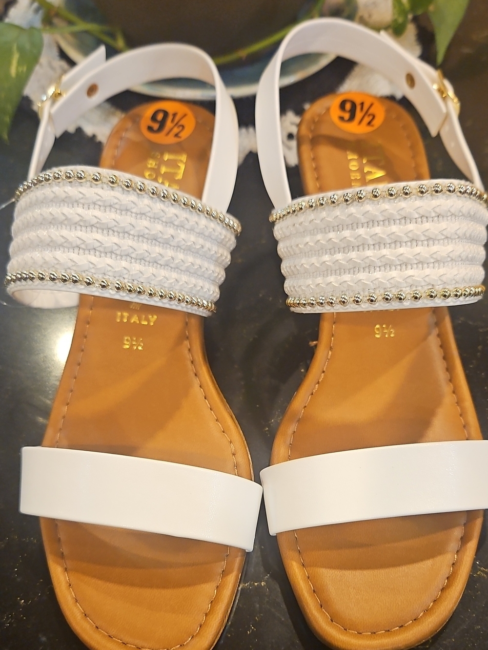 White Braided Bead Strap Women’s Sandals - 9½